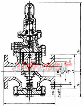 Y43H-16、Y43H-16C、Y43H-16Q 型先導活塞式蒸汽減壓閥外形及結(jié)構(gòu)尺寸示意圖