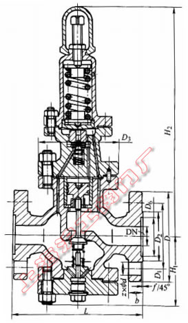Y43H-40、Y43H-63 型先導(dǎo)活塞式蒸汽減壓閥外形及結(jié)構(gòu)尺寸示意圖